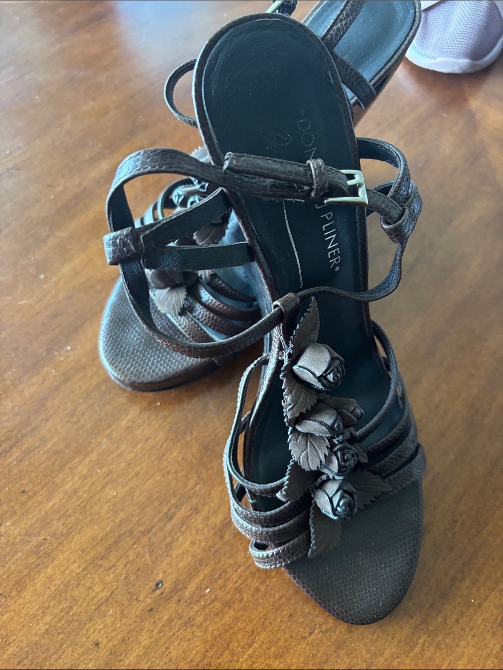 Donald J. Pliner Dark Brown Floral Strappy Sandals